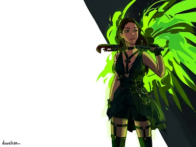 Raven character character art character artist character concept character design character illustration character study characters cover design elene davitashvili girl green illustration inflamed neon raven webseries webtoon wings