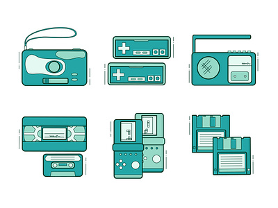 retro icons 00s 90s camera cassette film camera retro tamagotchi tetris