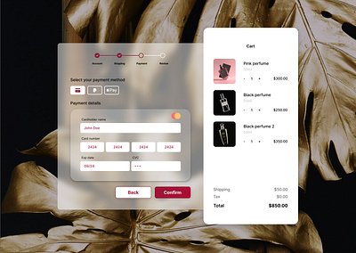 Perfume Site Checkout (Daily UI Challenge - 02) checkout creditcard dailyui glassmorphism perfume