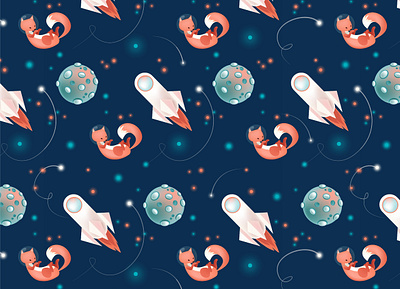 fox pattern astronaut constellation cosmos fox illustration illustrator pattern rocket sky star stars