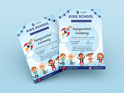 Flyer Mockup blue branding flyer inauguration cermony kids mockup school