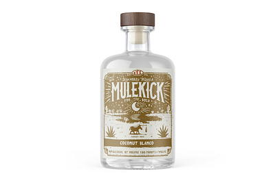 MULEKICK #4 alcohol branding coconut design graphic design illustration liquor logo midnight mule oasis packaging stars tequila typography wild west