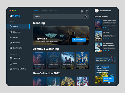 ElMovie | Movie Dashboard Design blue creative dark dashboard design film films fyp imdb movie movies trend tv series tv shows ui uidesign uiux uxdesign web app web design