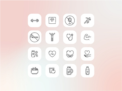 Healthy Lifestyle - Icon Set 2d ai design diet food graphic design gym healthy food healthy life icon iconset illustration logo vector vegetables