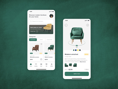 Furniture e-commerce Mobile app animation app design designercyprus designerminsk e commerce furniture green mobile mobileapp productdesign shop store ui uidesigner ux uxdesign uxdesigner white