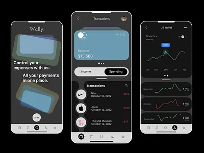 UI/UX `Wally Wallet App . bank design iphone mobile mobileui mobileux pay payment phone ui uiux ux