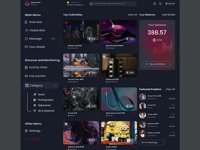 NFT Dashboard Design dashboard design illustration information architecture ui usability testing user flow ux web design