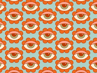 Eye Pattern brand identity branding brandmark eye eyeball floral flower hand lettered hand lettering illustration pattern procreate retro