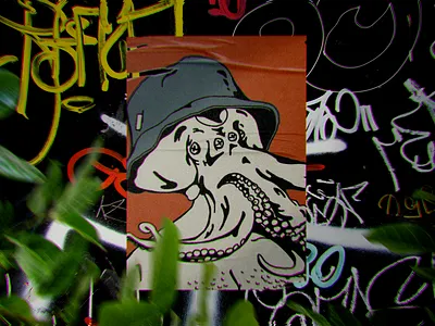 Physical NFT #002 90s 90s art art bored ape bucket hat digital gallery art graffiti illustration nft physical print squid