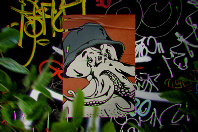 Physical NFT #002 90s 90s art art bored ape bucket hat digital gallery art graffiti illustration nft physical print squid