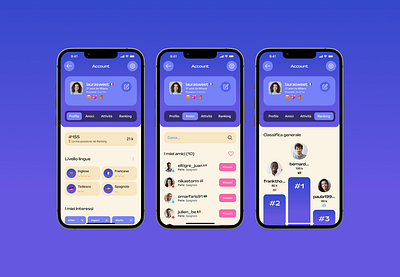 Talkwithme App account account page app design digital product digital product design game gamification language learning mobile mobile app product design quiz talk ui ui design user account ux ux design videocall