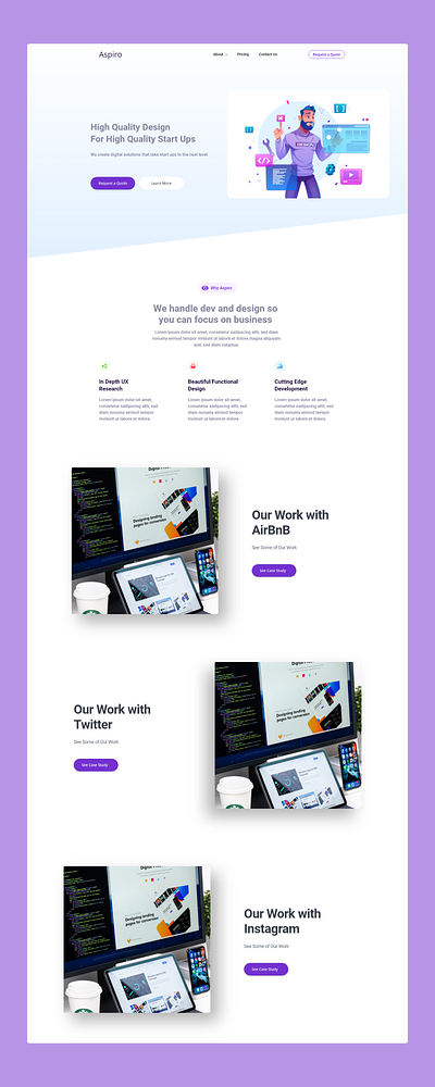 Aspiro Design Agency agency design flat illustration landingpage ui uiux ux uxui web website xd