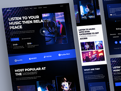 Sickuy - Music Landing Page app bold clean dark mode gradient landing page layout minimal music music landing page music play play ui uiux ux web website