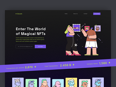 Clutch design illustration landing page nft nft app nft site non fungible tokens ui ux web3