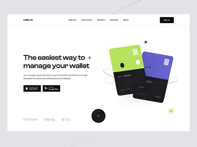 MELO - Fintech landing page 3d app application bank banking card design finance fintech flat hero landing landingpage light minimal mobile ui nft ui uiux website