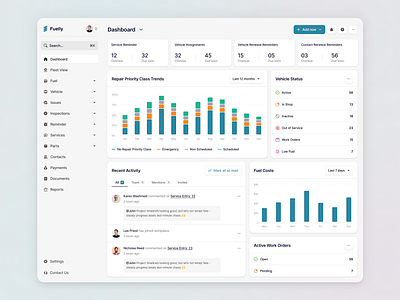 Fleet & Fuel Management Dashboard - SaaS UI/UX activity assignments comment dashboard fleet fuel inspection saas service vehicle