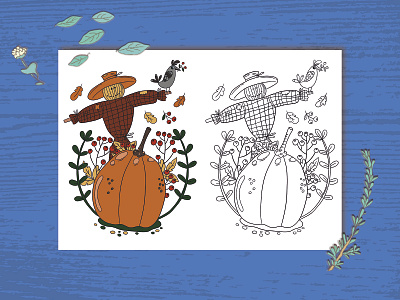 garden scarecrow coloring page coloring coloring page garden scarecrow gardening graphic design halloween illustration outline peace poster pumpkin