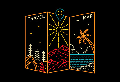 Travel Map T-Shirt adventure apparel backpacker beach camping hiking maps monoline mountain national park nature outdoors outline summer surfing tattoo travel tropical tshirt vacation