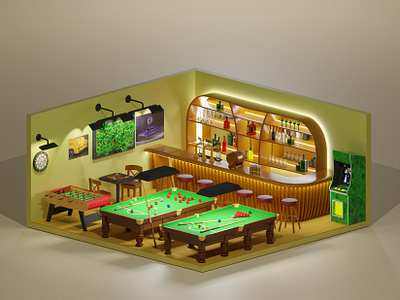 3D Billiard Club 3d 3dart 3dartist 3dbar 3dbilliard 3dblender 3dclub 3dcycles 3ddesign 3dillustration 3dpool bar billiard blender blenderrender club design illustration modeling snooker