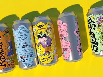 Exale brand identity alcohol beer beer can beer label brand brand identity branding brewery bubble character cloud design dope fun graphic design illustration label packaging pint vector