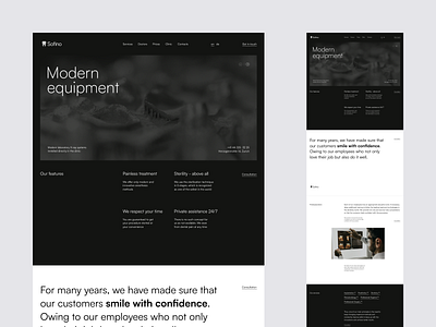 Sofino / Website for dental clinic in Zurich black black theme clean clean design clean ui dark theme dark ui dental dental clinic homepage landing minimal mobile app modern typo typography ui ui design ux