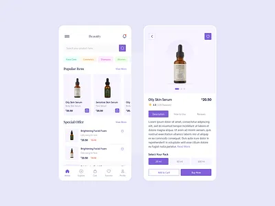 Beauty Product - App UI Design android app design beauty app clean ui cosmetics creative design ios minimal mobile app product product design skincare trendy design ui uidesign uiinspiration uitrends ux uxdesign uxtrends