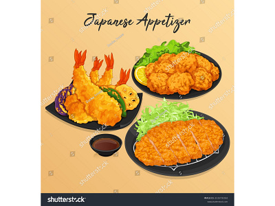 Japanese appetizers menu recipe illustration vector. anime appetizer asian food cartoon chicken karaage food illustration fried chicken fried pork illustration japanese appetizers japanese food karaage katsu manga prawn shrimp snack tempura tonkatsu vector