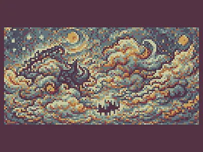 Dragon in the Sky art clouds dragon illustration pixel pixelart space