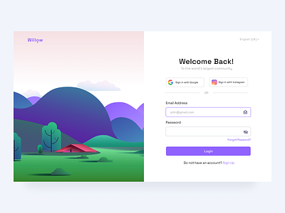 Willow clean design illustration landing page login page minimal register sign in signup ui ux