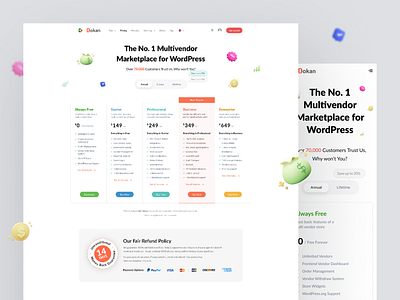 Dokan Pricing Page app banner home page illustration landing page money back guarantee pricing page ui ux webpage website