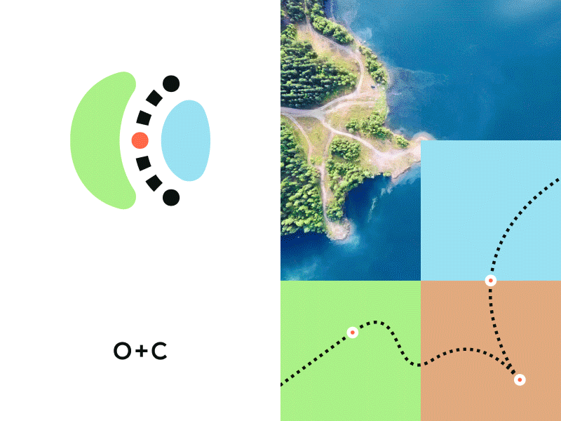 okolo.city (identity) app black blue branding brown city discover explore green identity logo nature near orange platform site travel white