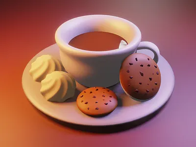 3D Cup of Coffee & Cookies 3d 3dart 3dartist 3drender artist blender cinema4d concept design digitalart modelling render rendering workshop