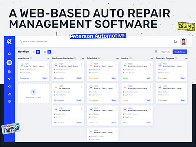 Peterson Automotive - Shop Management Software adobe xd automobile blue brand identity branding card cards cars creative design dashboard graph graphic design saas typography ui uiuxdesign ux webdesign website workflow