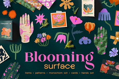 Blooming surface. Flowers set element flowers hands illustration pattern vector