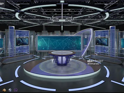 Virtual TV Studio News Set 5 green