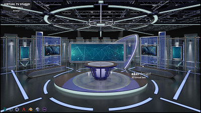 Virtual TV Studio News Set 5 green