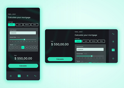 Mortgage Calculator 0n Mobile black calculator dailyui mortgage mortgageapp neon