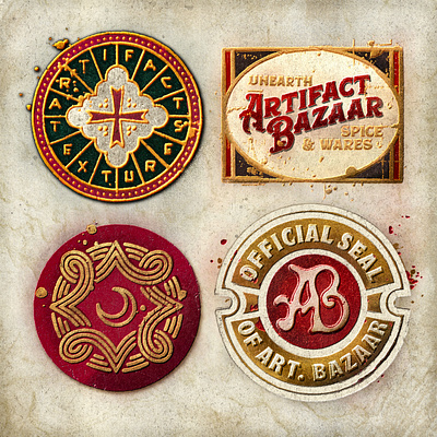 Artifact Bazaar Seals ancient art antique design artifact artifact bazaar background textures badge designs bazaar brand design branding flash flash sheet illustration line art paper textures retro style surface textures texture brushes typography vintage texture