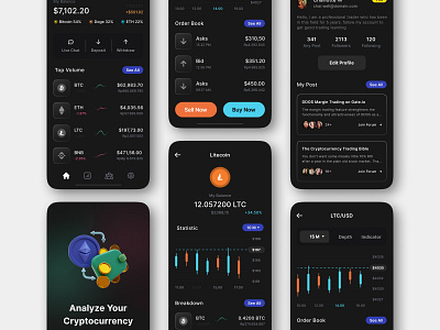 Crypto Mobile App app design application blockchain crypto crypto app crypto currency crypto market dark dark theme mobile app mobile ui token trading ui uiux user interface ux wallet wallet app