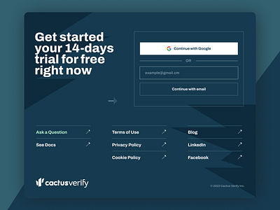 Cactus Verify (Sign In, Sign Up, Footer) design landing ui ux webdesign webflow