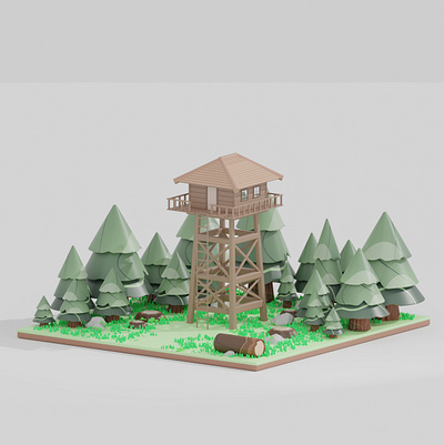 Fire Watch Tower 3d 3d art 3d artwork 3d design 3d illustration camp design fire watch forest graphic design illustration low poly tower