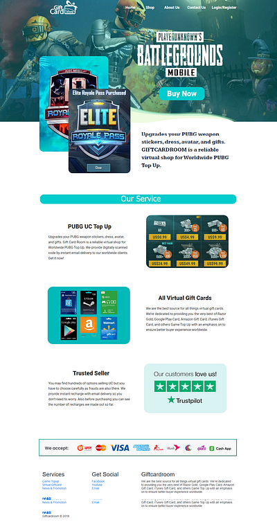 A Landing page for Gift Card shop