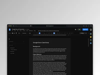 Google Docs (Night Mode exploration) minimal night mode ui ux