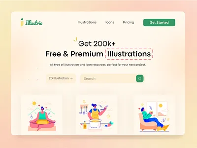 Illustration Web Landing Page UI Design - Illustrio clean design design illustration illustration ui illustration ui design illustration web illustration web design illustration website illustrations landing page minimal ui ui design ui designing ui landing page ux ux design ux designing web design web ui