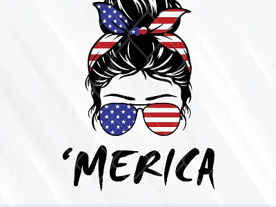 Messy Bun Merica Flag america flag girl messy bun