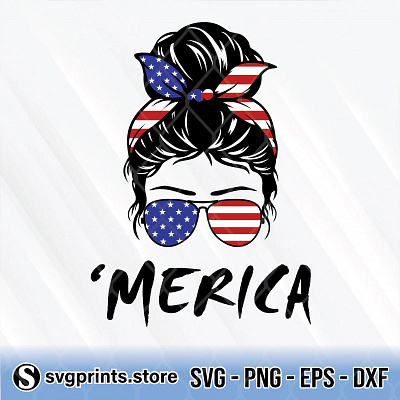 Messy Bun Merica Flag america flag girl messy bun