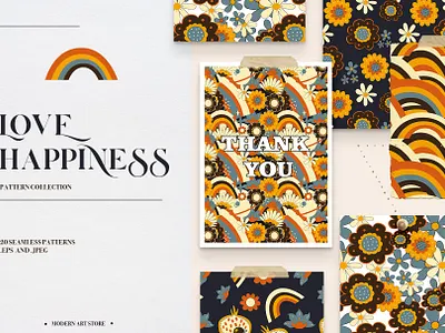 LOVE HAPPINESS. Hippie patterns branding design graphic design hippie hippie aesthetic hippie pattern illustration logo packaging seamless patter tropical typography vector vintage