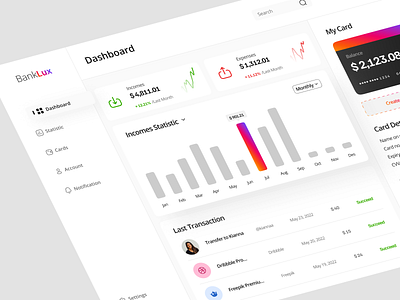 BankLux - Digital Bank Dashboard app bank bank dashboard dashboard design digital bank finance finance dashboard lightmode ui ui bank ui dashboard ui design uiux web dashboard