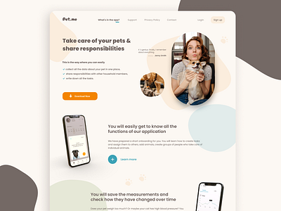 App Landing Page app app design app page blob care app cat dog graphic design kiss landing page layout list pet app ui ui design ux ux design web design