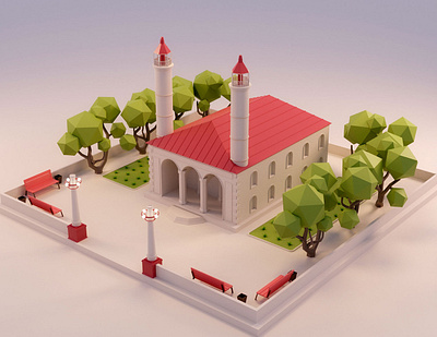 Govhar aga mosque | Susha 3d art azerbaijan baku blender design illustration